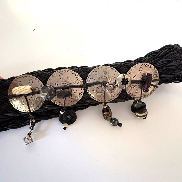 Vintage One of a Kind, Marjorie Baer Woven Boho Conch western  style Belt